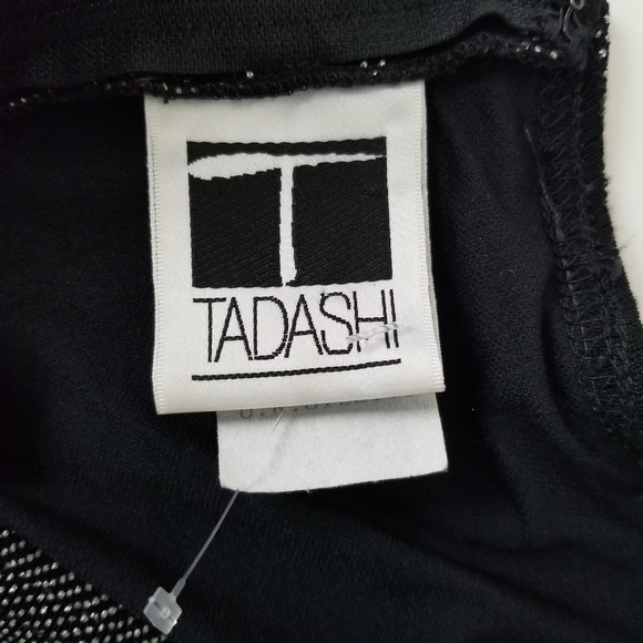 Tadashi Vintage Deep V Neck Long Sleeve Evening Gown Black & Silver Sequins M - Picture 6 of 15